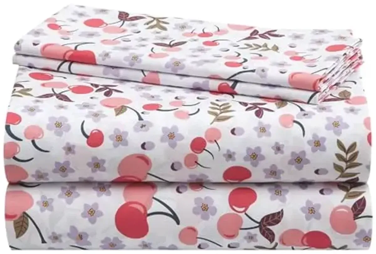 Urban Lifestyle 4 Piece Sheet Set, Including Top Sheet, Fitted Sheet and 2 Pillow Cases, Cherry Print, Queen