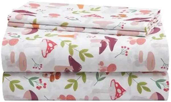 Urban Lifestyle 4 Piece Sheet Set, Including Top Sheet, Fitted Sheet and 2 Pillow Cases, Wild Mushroom Print, Queen