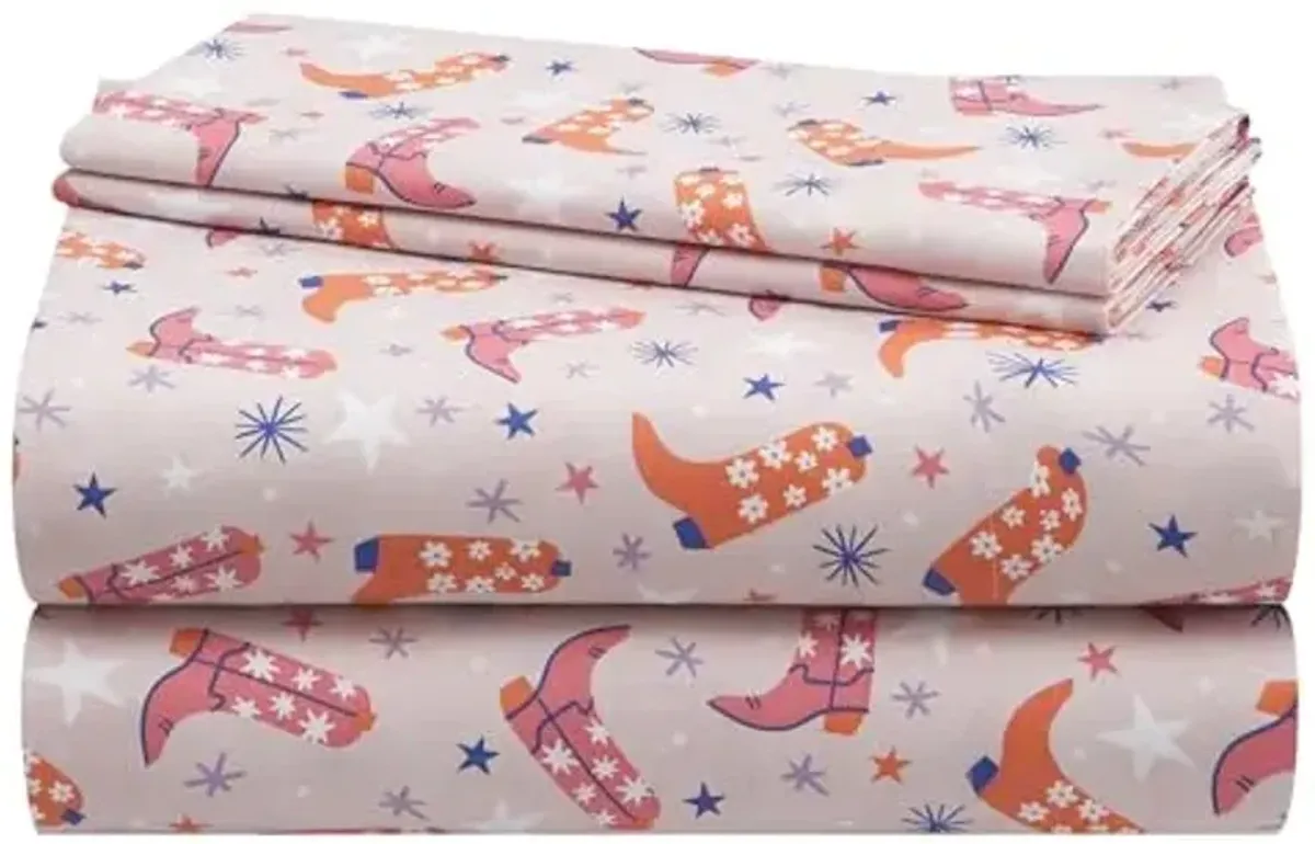 Urban Lifestyle 3 Piece Sheet Set, Including Top Sheet, Fitted Sheet and Pillow Case, Western Cowboy Boot, Twin