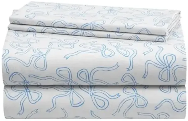 Urban Lifestyle 4-Piece Full Sheet Set,Coquette Bow Design in Baby Blue, Includes Fitted Sheet, Flat Sheet & 2 Pillowcases,Soft & Stylish Bedding for Girls and Teens