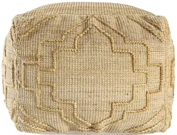 Indoor Farmhouse Trellis Jute Blend Ottoman Pouf | 18" D x 18" W x 18" H, Natural Beige
