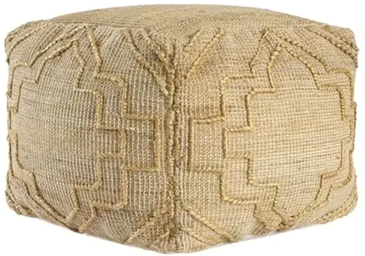 Indoor Farmhouse Trellis Jute Blend Ottoman Pouf | 18" D x 18" W x 18" H, Natural Beige
