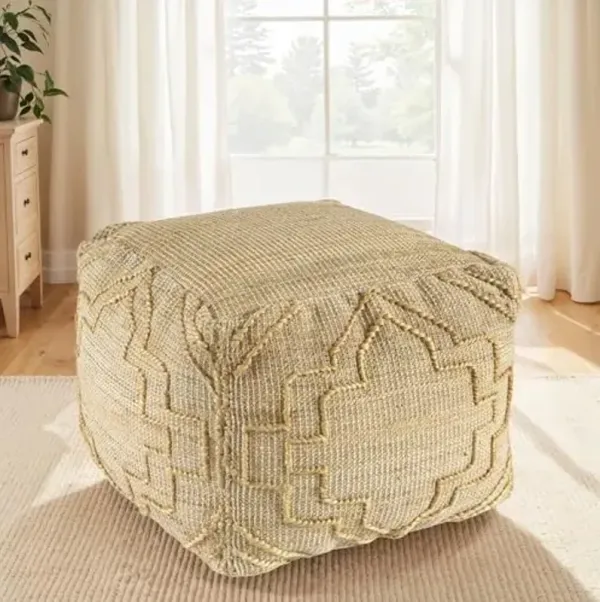 L.R. Resources Inc Indoor Farmhouse Trellis Jute Blend Ottoman Pouf | 18" D x 18" W x 18" H, Natural Beige