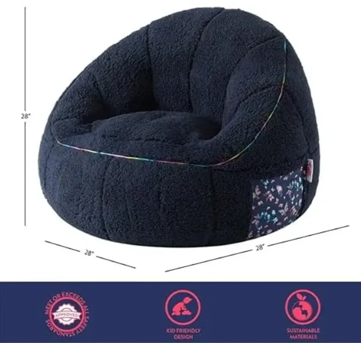 Heritage Kids Soft Teddy Sherpa Navy Bean Bag Chair with Side Pocket,Cozy Seating for Relaxing