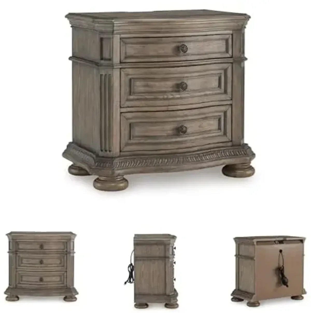 Signature Design by Ashley Ardenfield Classic 3-Drawer Nightstand with USB Ports, Light Brown