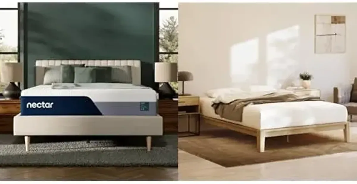 Nectar Twin Bamboo Platform Bed Frame & 13” Mattress - Natural Color - Japanese Joinery - Easy Tool Free Set Up - Contemporary and Durable - Sturdy Wooden Slats for Support - Holds Up To 500 Pounds