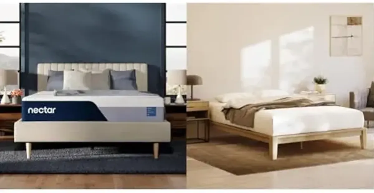 Nectar Queen Bamboo Platform Bed Frame & 12” Mattress - Natural Color - 12” Height - Easy Tool Free Set Up - Contemporary and Durable - Sturdy Wooden Slats for Support - Holds Up To 800 Pounds