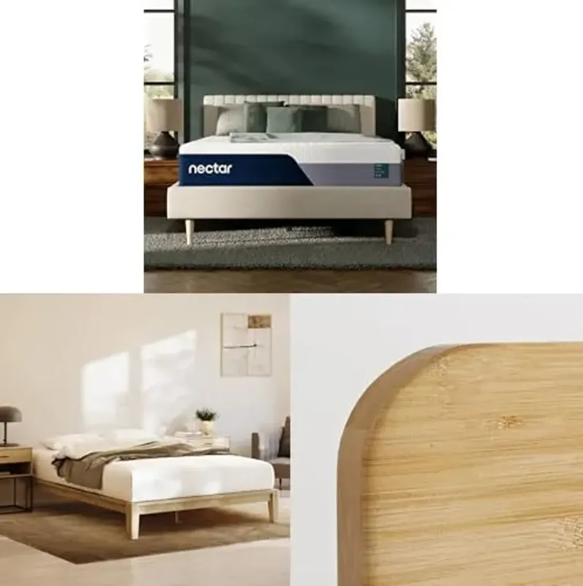 Nectar Twin XL Bamboo Platform Bed Frame, Headboard & 13” Mattress - Easy Tool Free Set Up - Contemporary and Durable - Sturdy Wooden Slats for Support - Holds Up To 800 Pounds