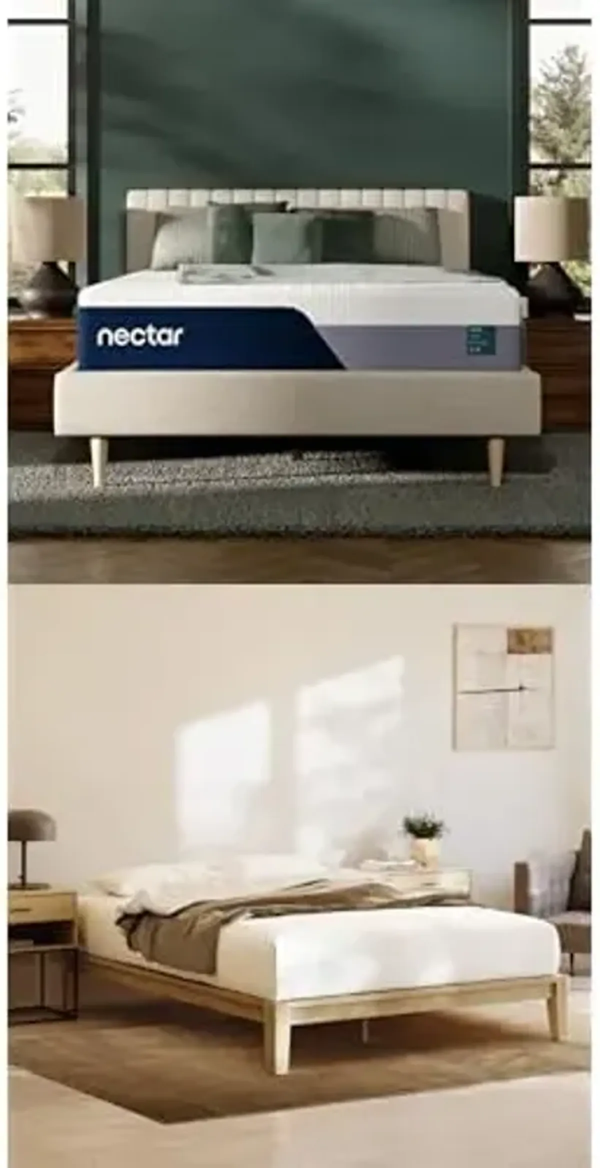 Nectar Twin XL Bamboo Platform Bed Frame & 13” Mattress - Natural Color - Easy Tool Free Set Up - Contemporary and Durable - Sturdy Wooden Slats for Support - Holds Up To 500 Pounds