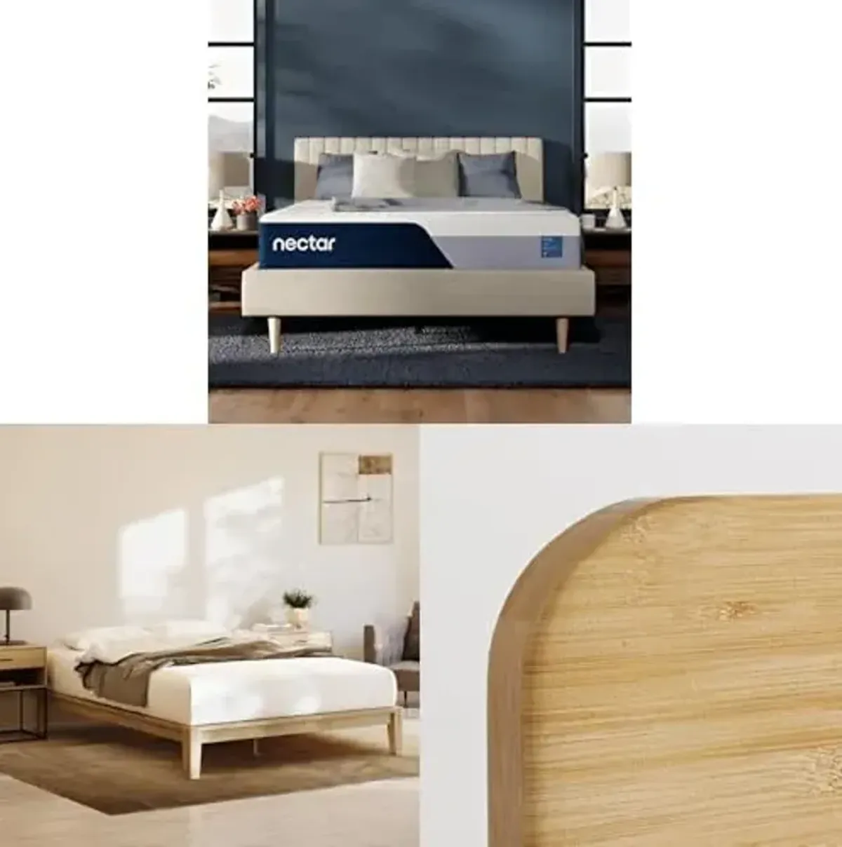 Nectar Queen Bamboo Platform Bed Frame, Headboard & 12” Mattress - Easy Tool Free Set Up - Contemporary and Durable - Sturdy Wooden Slats for Support - Holds Up To 800 Pounds