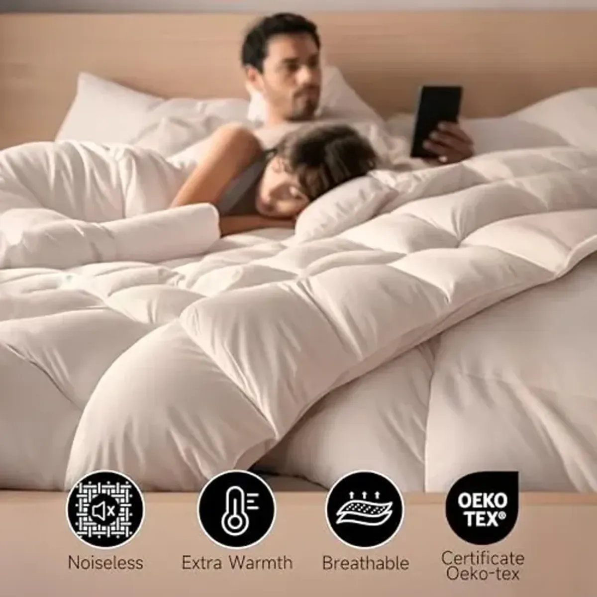 Beautyrest Luxury Hotel Collection Twin Size White Goose Feather Down Fiber Comforter,Ultra-Soft 100% Cotton Breathable Down Comforter Fluffy Duvet Insert, Winter Warm/Twin(68"x90")