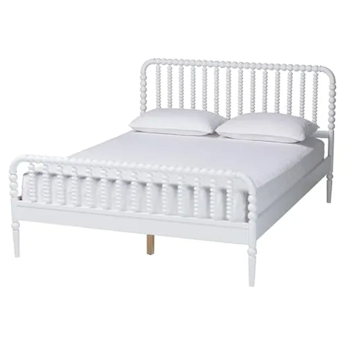 Baxton Studio Lucera Bobbin Wood Platform Bed, Queen, White