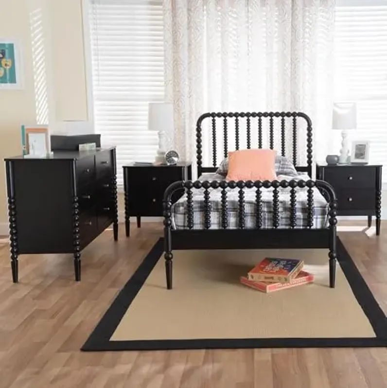 Baxton Studio Lucera Bobbin Wood Bedroom Set, 4-Piece, Twin, Black