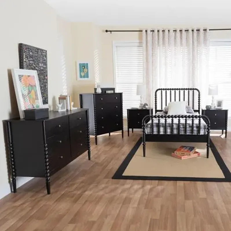 Baxton Studio Lucera Bobbin Wood Bedroom Set, 5-Piece, Full, Black