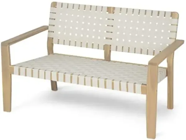 Christopher Knight Home Lenno Patio Loveseat, Acacia Wood Outdoor Bench, Woven Rope Armchair, 2 Seater Bench, Spacious Seating Sofa, Outdoor Acacia Wood Loveseat for Gardern Poolside Porch, White