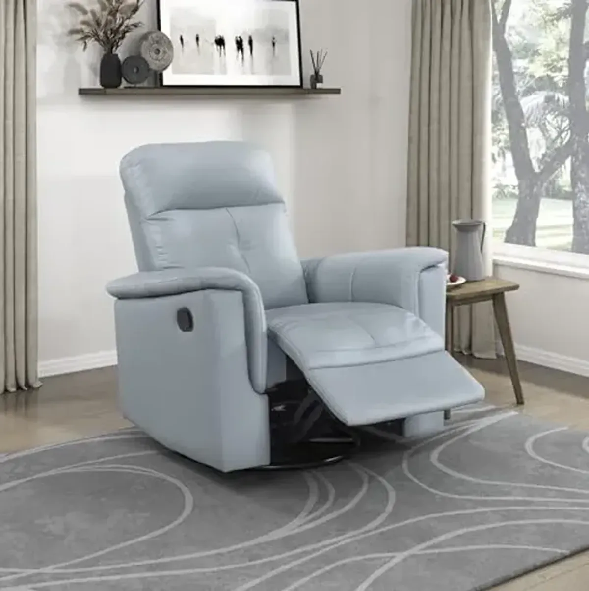 Lexicon Swivel Glider Recliner Chair, Comfy Nursery Glider, Top Grain Leather Match Recliner, Manual Reclining Chair for Living Room/Office/Apartment, Blue