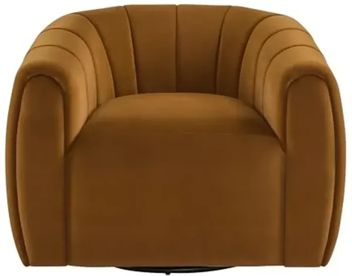 Christopher Knight Home Monroe Velvet Swivel Club Chair,Armchair with 360-Degree Rotation,Upholstered Barrel Swivel Sofa Chair for Living Room/Bedroom,Tufted Back,Thick Cushion, Iron Base, Dark Yellow