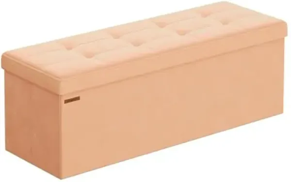SONGMICS Mazie Collection - Storage Ottoman Bench, Foldable Foot Rest, 15 x 43 x 15 Inches, End of Bed Bench, Storage Chest, Load 660 lb, Living Room, Bedroom, Entryway, Apricot ULSF277O01