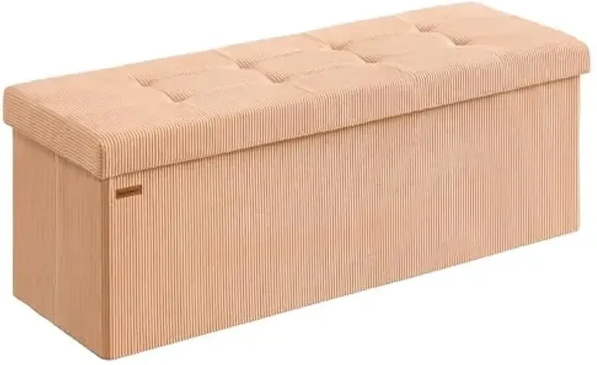SONGMICS MAZIE Collection - Storage Ottoman Bench, Foldable Foot Rest, 15 x 43 x 15 Inches, End of Bed Bench, Storage Chest, Load 660 lb, Living Room, Bedroom, Entryway, Apricot ULSF604O01