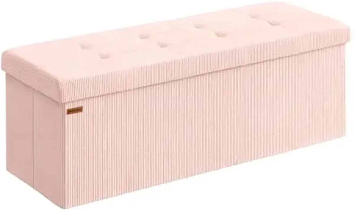 SONGMICS MAZIE Collection - Storage Ottoman Bench, Foldable Foot Rest, 15 x 43 x 15 Inches, End of Bed Bench, Storage Chest, Load 660 lb, Living Room, Bedroom, Entryway, Jelly Pink ULSF604R01