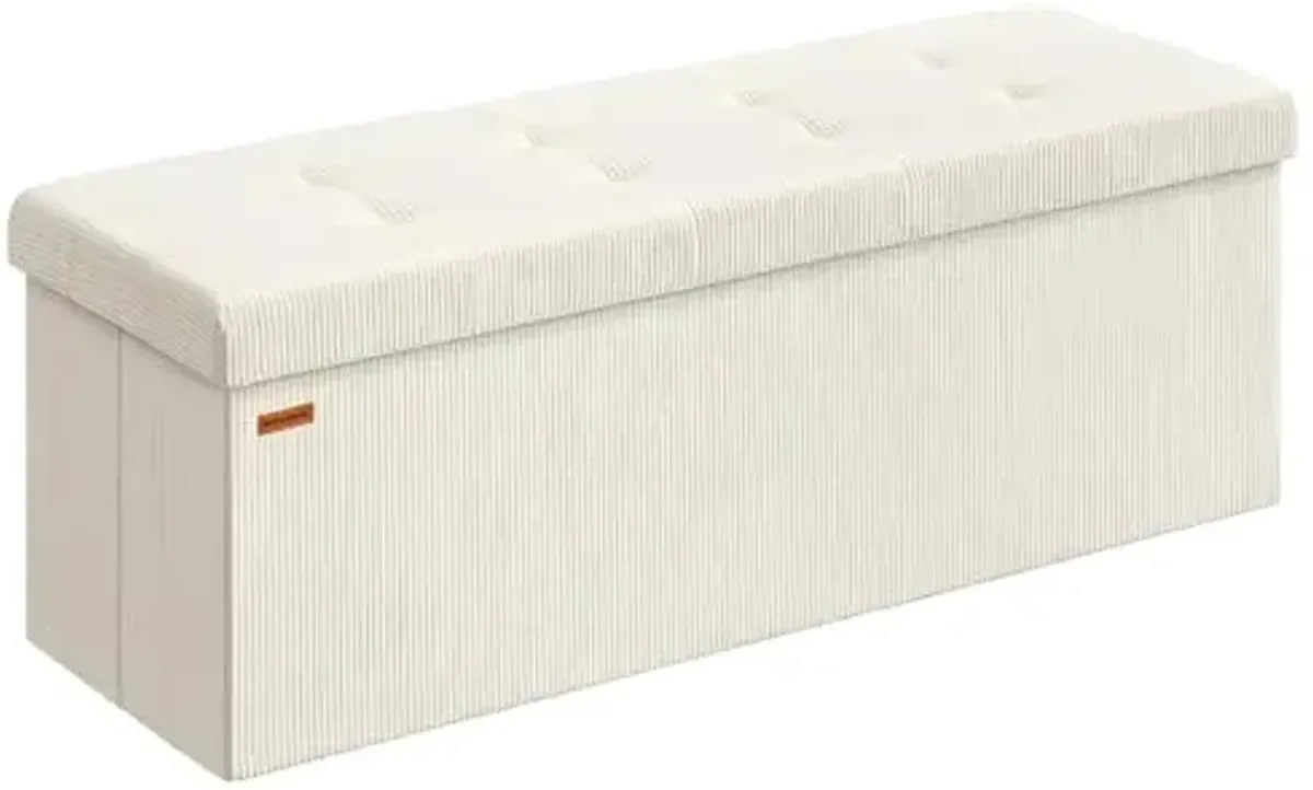 SONGMICS MAZIE Collection - Storage Ottoman Bench, Foldable Foot Rest, 15 x 43 x 15 Inches, End of Bed Bench, Storage Chest, Load 660 lb, Living Room, Bedroom, Entryway, Cream White ULSF604W01