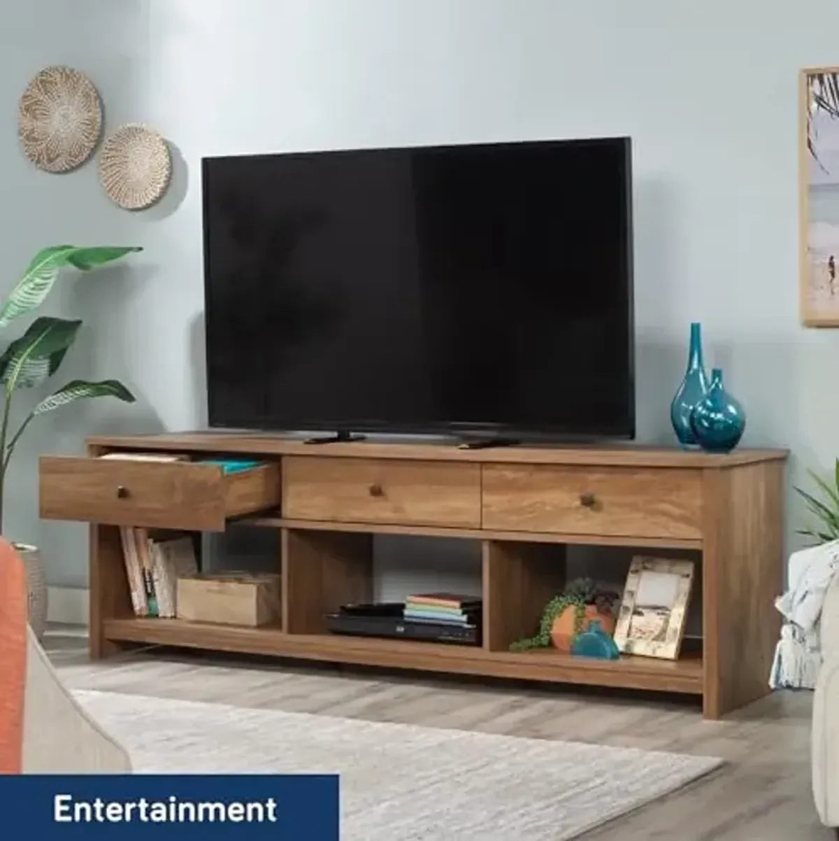 Sauder River Ranch Credenza, for TV's up to 70", Sindoori Mango Finish