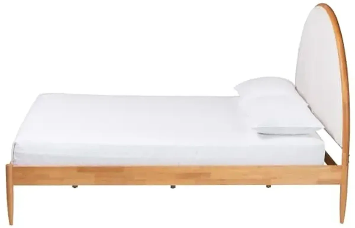 Baxton Studio Dawson Japandi Cream Teddy Fabric and Oak Brown Wood Queen Bed