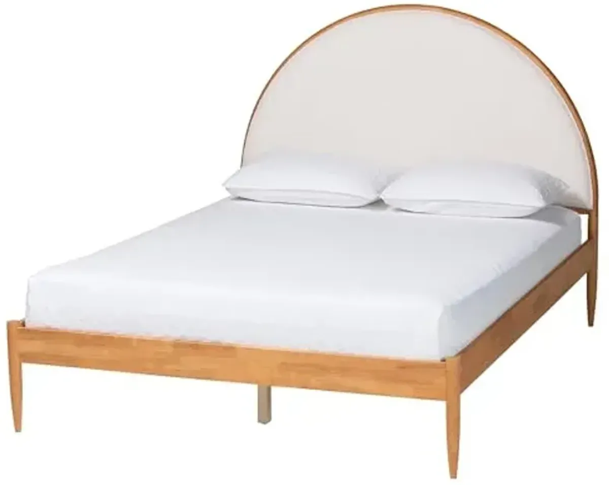 Baxton Studio Dawson Japandi Cream Teddy Fabric and Oak Brown Wood Queen Bed