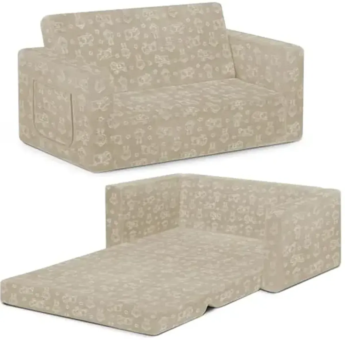 Serta Perfect Sleeper Extra Wide Convertible Sofa to Lounger - Comfy 2-in-1 Flip Open Couch/Sleeper for Kids, Cream