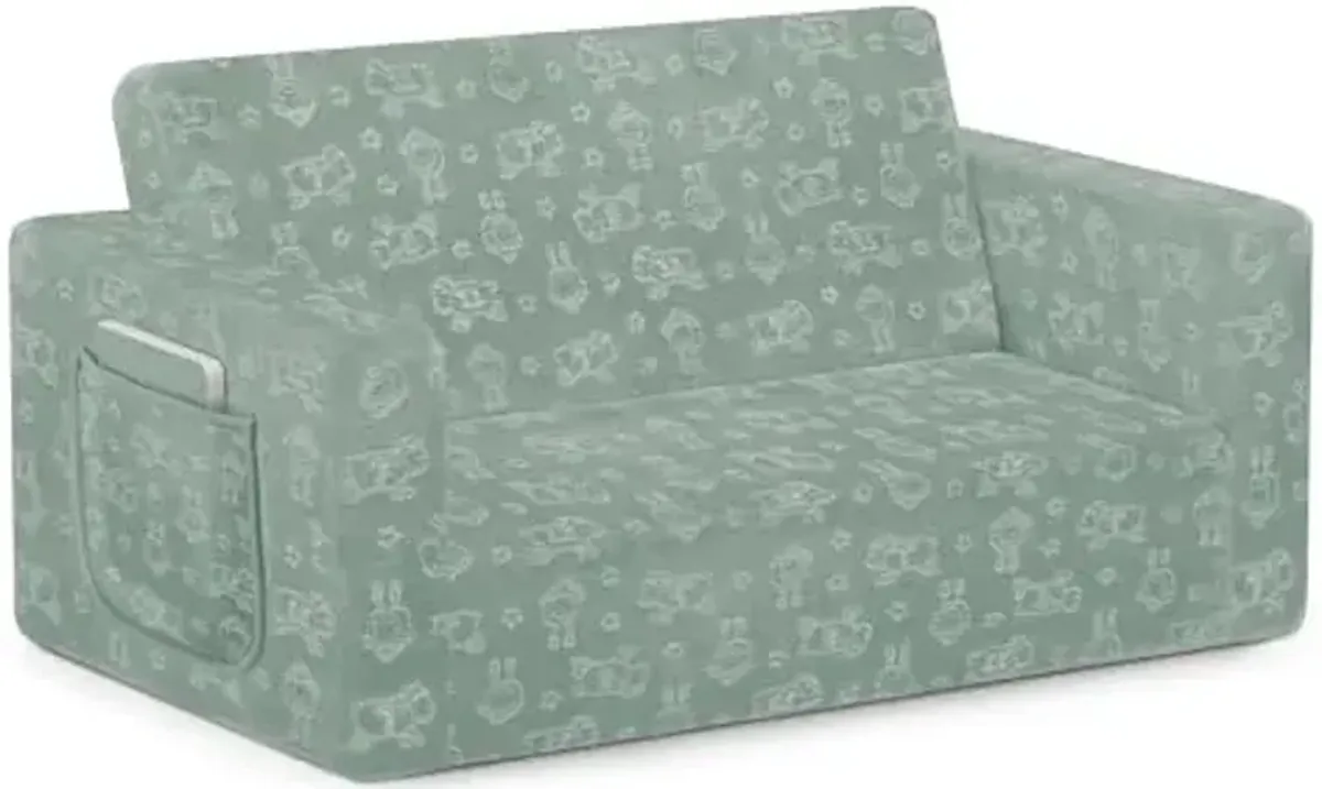 Serta Perfect Sleeper Extra Wide Convertible Sofa to Lounger - Comfy 2-in-1 Flip Open Couch/Sleeper for Kids, Sage