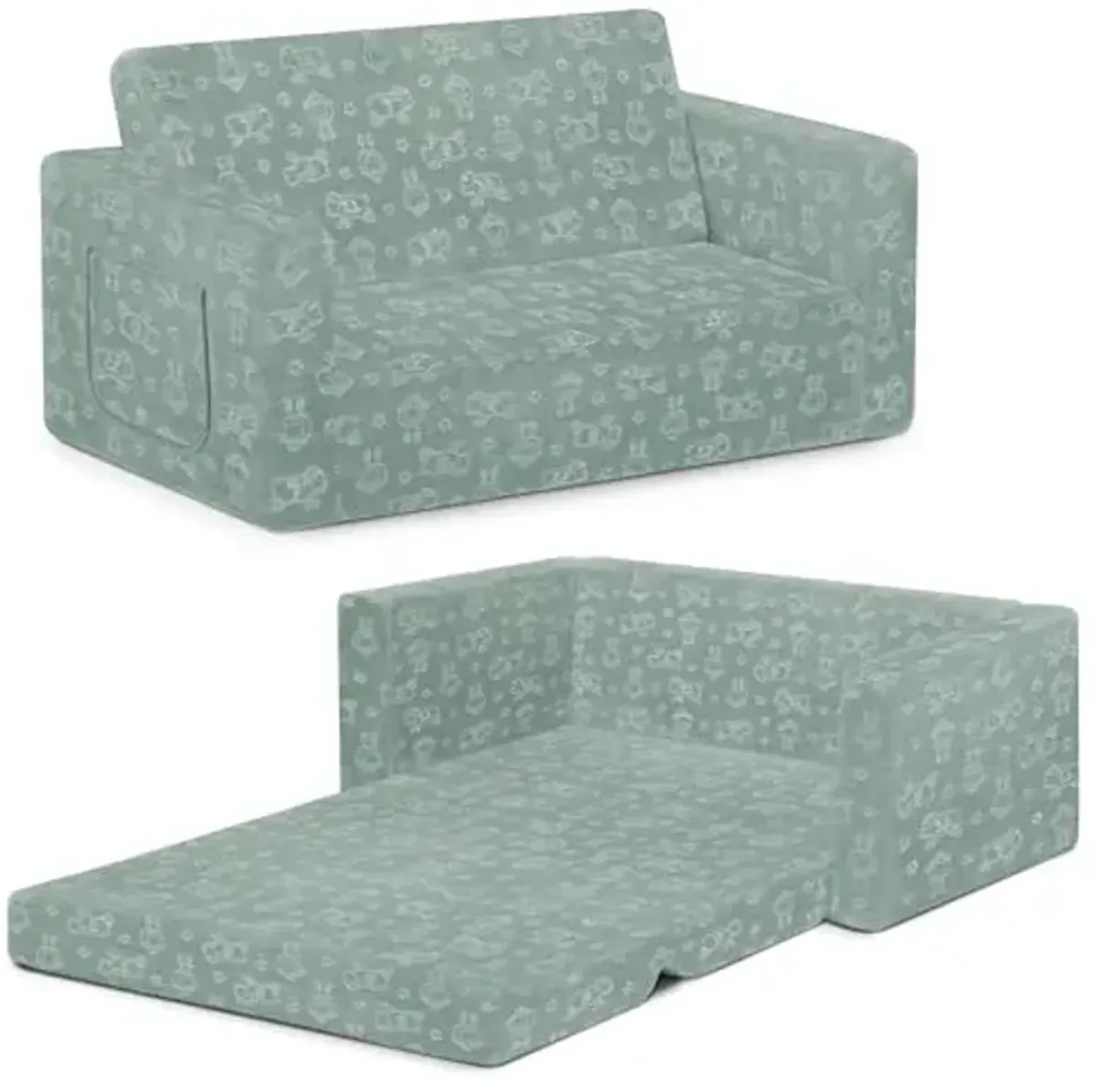 Serta Perfect Sleeper Extra Wide Convertible Sofa to Lounger - Comfy 2-in-1 Flip Open Couch/Sleeper for Kids, Sage
