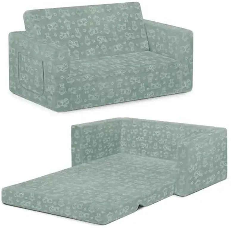 Serta Perfect Sleeper Extra Wide Convertible Sofa to Lounger - Comfy 2-in-1 Flip Open Couch/Sleeper for Kids, Sage