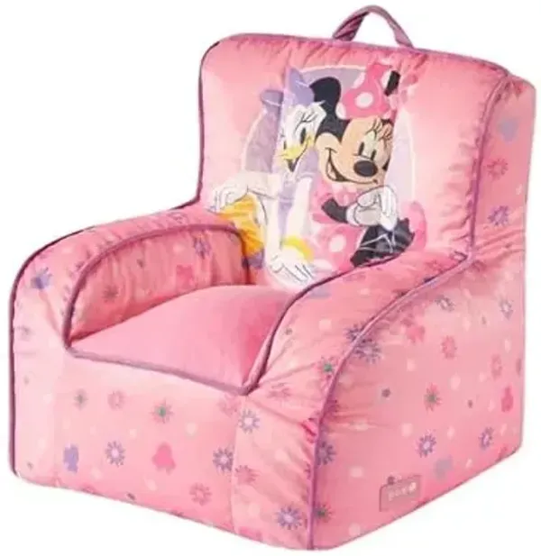 Disney Minnie Mouse Toddler Square Bean Bag Chair with Piping & Carry Handle,Kids Soft Lounge Chair for Bedroom & Playroom