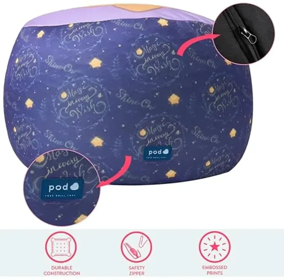 Disney Wish Spandex Smooshie Bean Bag Chair,Kids Comfortable Seating and Room Décor