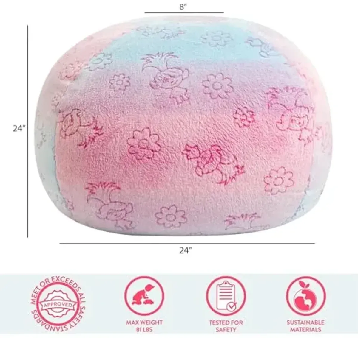 DreamWorks Trolls Embossed Faux Fur Round Bean Bag Chair for Kids