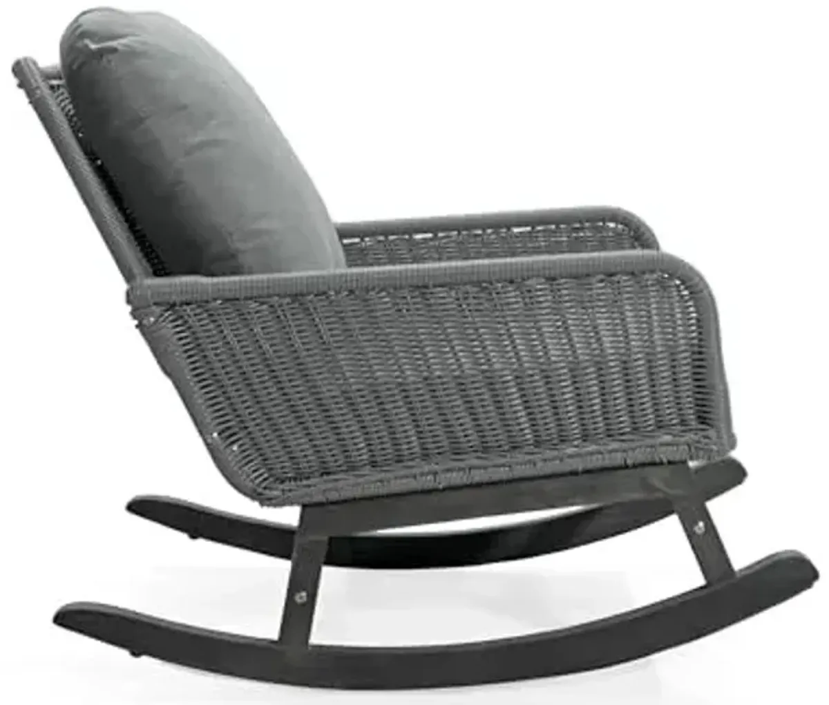 Christopher Knight Home Nadine Patio Rocking Chair, Wicker Rocker, Wood Leg Rocking Chair, PE Rattan Wicker Chair, Rocking Chair with Cushions, Comfort Wicker Rocker for Backyard Balcony Porch, Gray