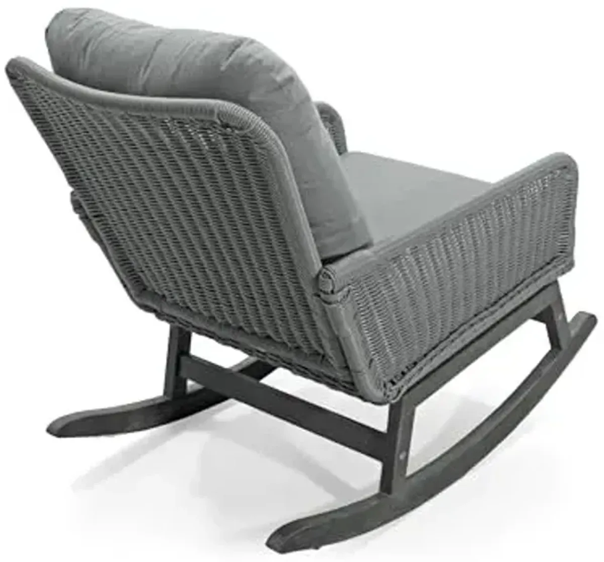 Christopher Knight Home Nadine Patio Rocking Chair, Wicker Rocker, Wood Leg Rocking Chair, PE Rattan Wicker Chair, Rocking Chair with Cushions, Comfort Wicker Rocker for Backyard Balcony Porch, Gray