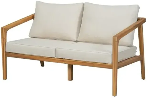 Christopher Knight Home Westin Acacia Wood Patio Loveseat Sofa with Cushion, Outdoor 2-Seater Sofa with Removable Cushions, Patio Furniture Sofa for 2, Teak+Beige