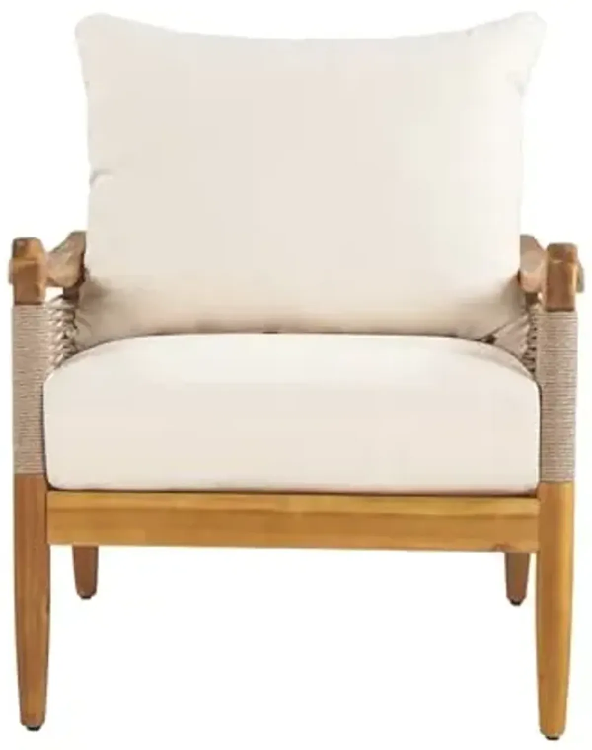 Christopher Knight Home Havets Patio Acacia Wood Club Chair with Woven Rope, Comfortable Outdoor Armchair, Water-Repellent Thick Cushion Deep Seating for Porch, Garden, Backyard, Balcony, Teak+Beige