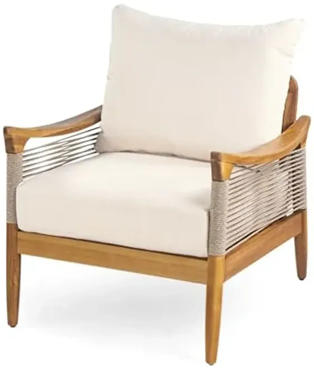 Christopher Knight Home Havets Patio Acacia Wood Club Chair with Woven Rope, Comfortable Outdoor Armchair, Water-Repellent Thick Cushion Deep Seating for Porch, Garden, Backyard, Balcony, Teak+Beige