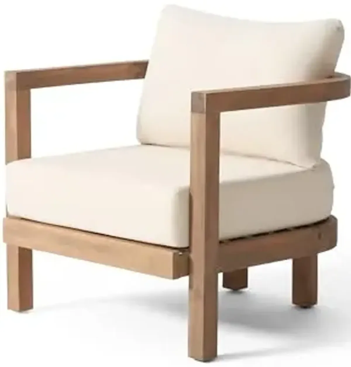 Christopher Knight Home Orion Set of 2 Outdoor Acacia Wood Club Chair with Tub Shape and Slat Panel, Patio Armchair, Water-Repellent Thick Cushion Seating for Garden Backyard Balcony, Brown Wash+Beige