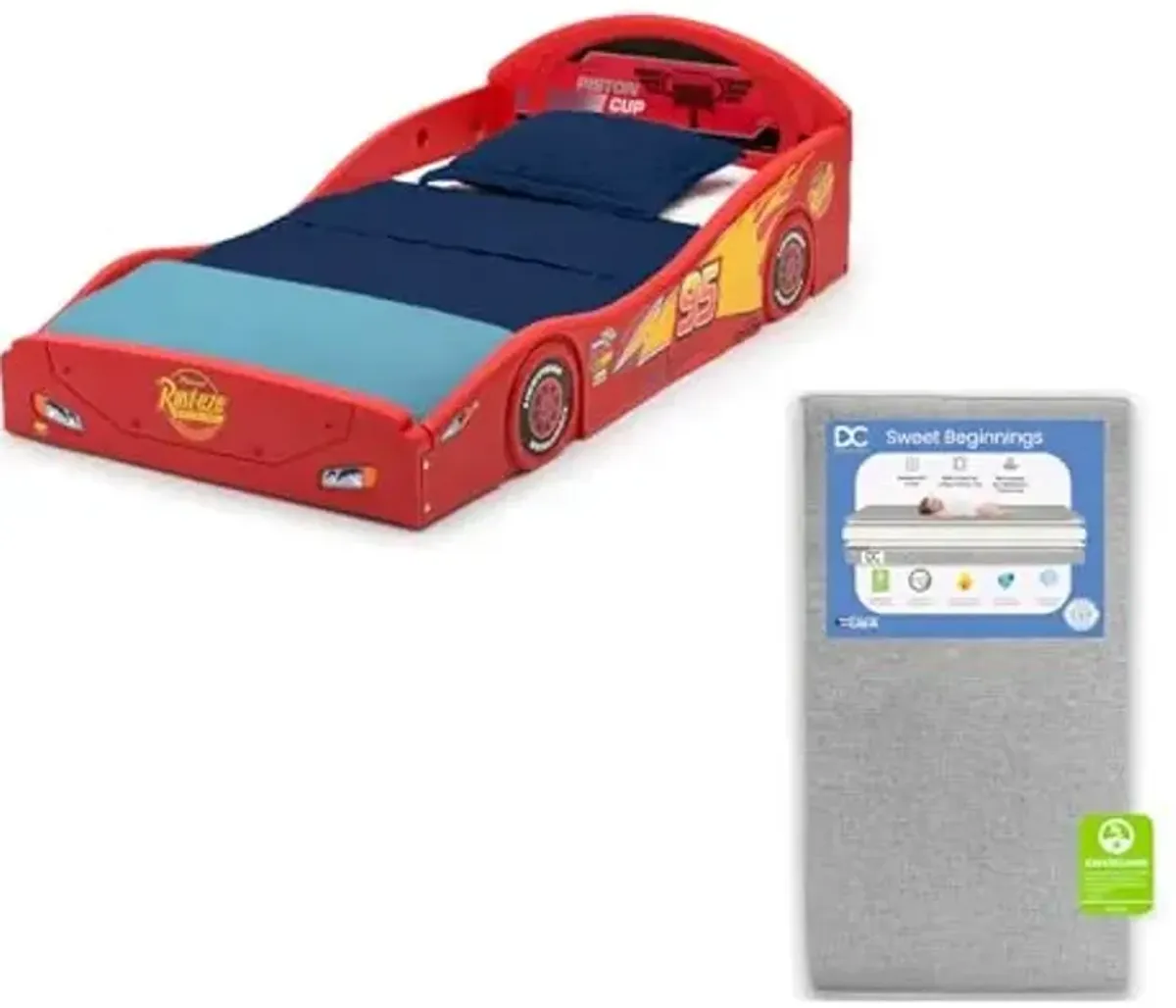 Delta Children Disney Pixar Cars Lightning McQueen Race Car Toddler Bed Sweet Beginnings Dual Sided Crib Mattress