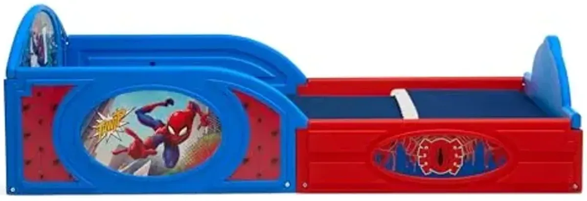 Delta Children Marvel Spider-Man Sleep and Play Toddler Bed with Built-in Guardrails Sweet Beginnings Dual Sided Crib Mattress