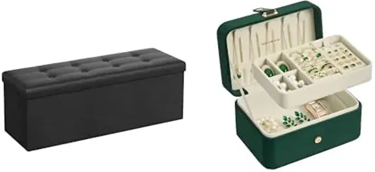 SONGMICS 43 Inches Folding Storage Ottoman Bench, Jewelry Box, Travel Jewelry Case, ULSF701 and UJBC166C04