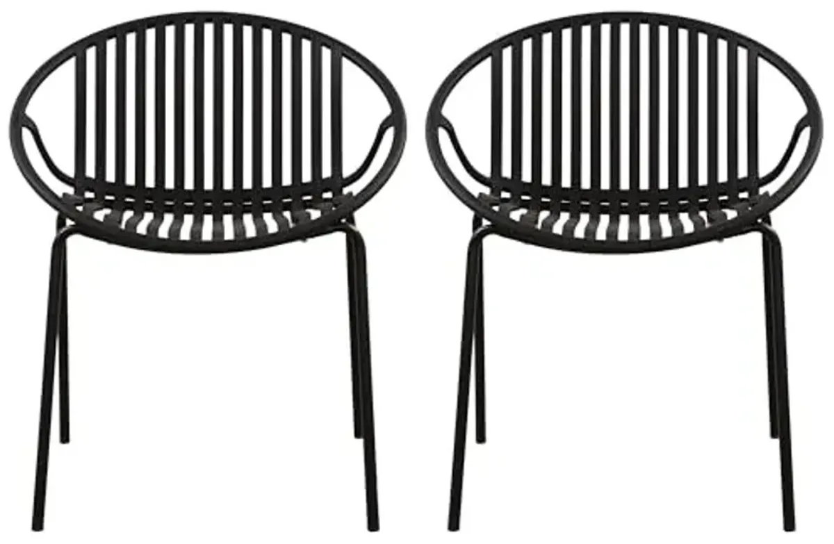 Christopher Knight Home Set of 2 Tita Modern Patio Outdoor Dining Chairs, Stacking Chair, Outside Dinner, Garden/Balcony/Poolside Stackable Accent Chairs, Metal Legs, Plastic Cutout Backrest, Black