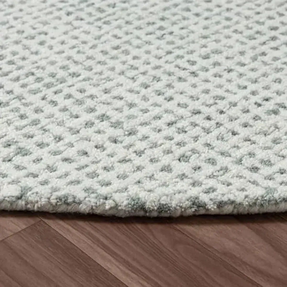 LR Home Indoor 8ft Round Area Rugs for Home Decor | Hand Tufted Rugs for Living Room, Bedroom, playroom, entryway, Office | Checkered Modern Boho Area Rug for Room Decor | Green/Ivory