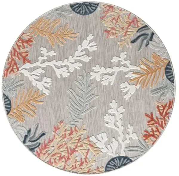 LR Home 8ft Round Indoor/Outdoor Nautical Area Rug for Home Decor |Floral Farmhouse Carpet Suitable for Living Room, Bedroom, Playroom, Backyard, Patio, Garden | Beige/Multicolor