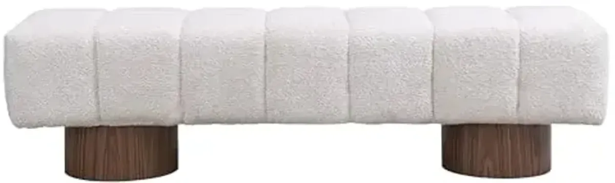 Christopher Knight Home Manila 64" Boucle Dining Bench, Upholstered Ottoman Bench, Rectangular Dining Seat, Spacious Seating, Long Footstool for Living Room Dining Room, No Assembly Needed, Beige