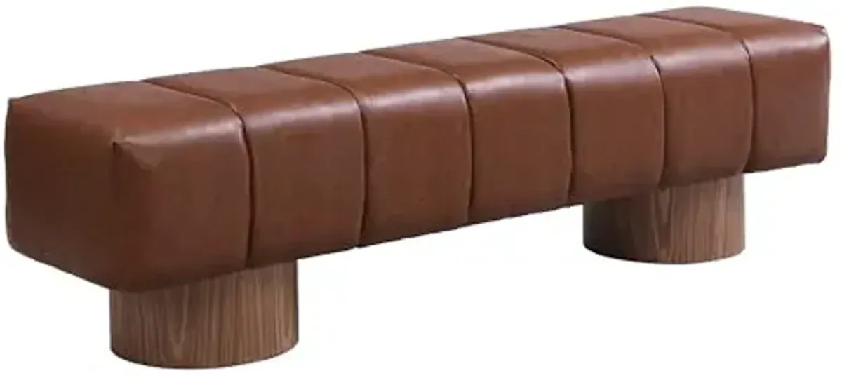 Christopher Knight Home Manila 64" Faux Leather Dining Bench, Upholstery Ottoman Bench, Rectangular Dining Seat, 2 Seater Allow, Long Footstool for Living Room Dining Room, No Assembly Needed, Brown