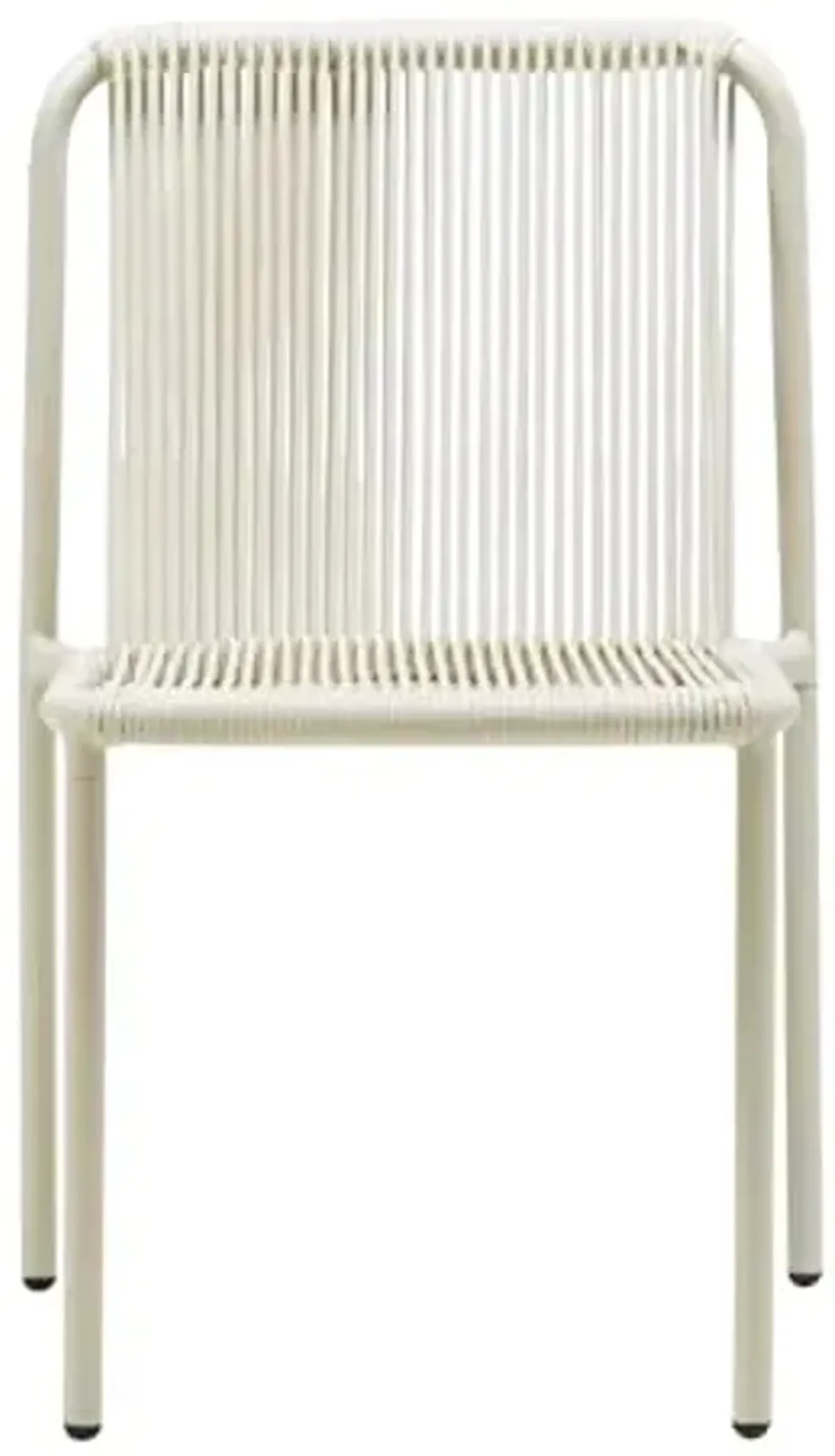 Christopher Knight Home Set of 4 Burgess Minimalist Patio Wicker Stacking Dining Chairs, Outdoor PE Rattan Accent Armless Chair, Sturdy Metal Frame Garden/Porch/Backyard Stackable Side Chair, White